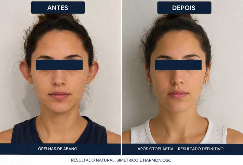 Antes e depois de otoplastia — caso individual